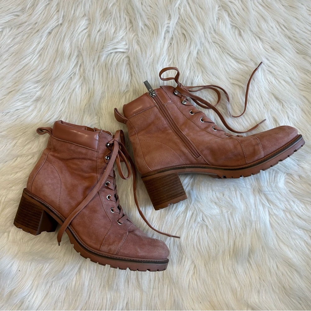 Vince Camuto Gaviana Pink Suede Lace Up Combat Boots Block Heel Womens 11W - Picture 8 of 11